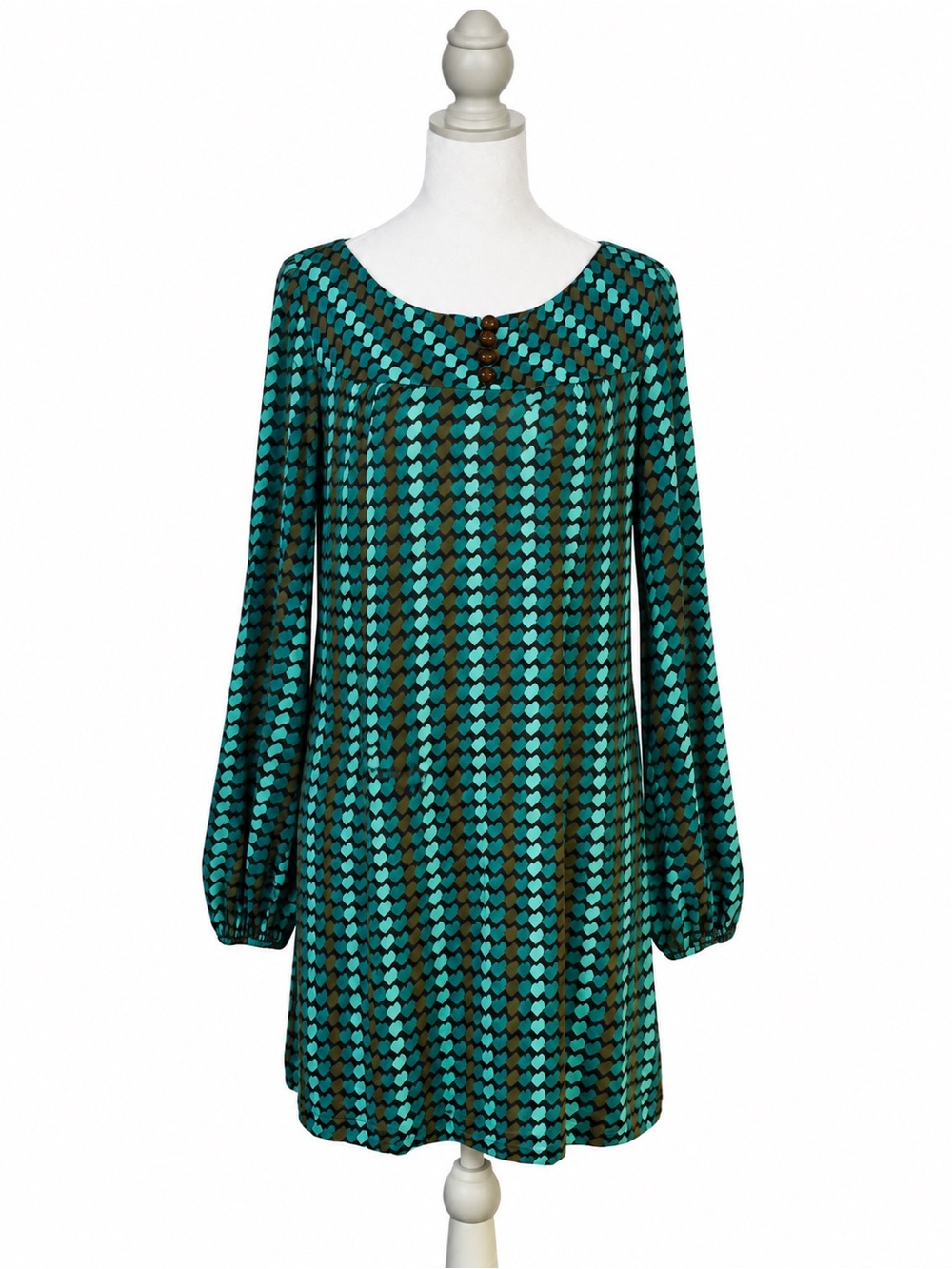 Trina Turk Size M Teal Brown Geometric Mod Tunic Mini Dress Made in USA